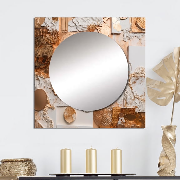 Designart "Geometric Elegance Gold and White I" Modern Geometric Square Mirror For Wall Decor - Large Gold Square Mirror Printed Wall Decor - Modern Square Living Room Mirror