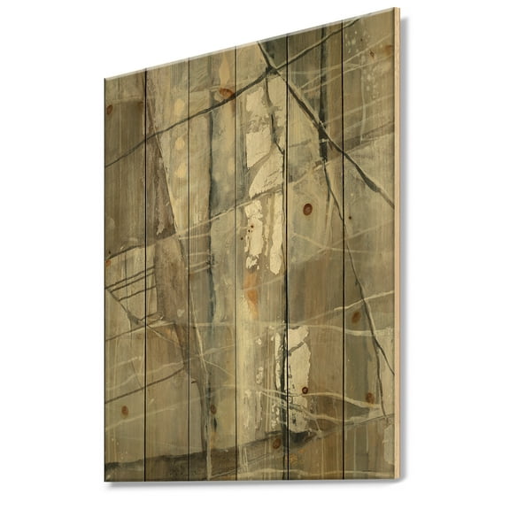 Designart 'Geometric Grey Silver Composition' Modern Print on Natural Pine Wood