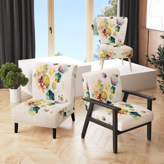 Designart "Geometric Hexagon and Circle I" Yellow Modern Upholstered Accent Chair - Modern Arm Chair For Living Room