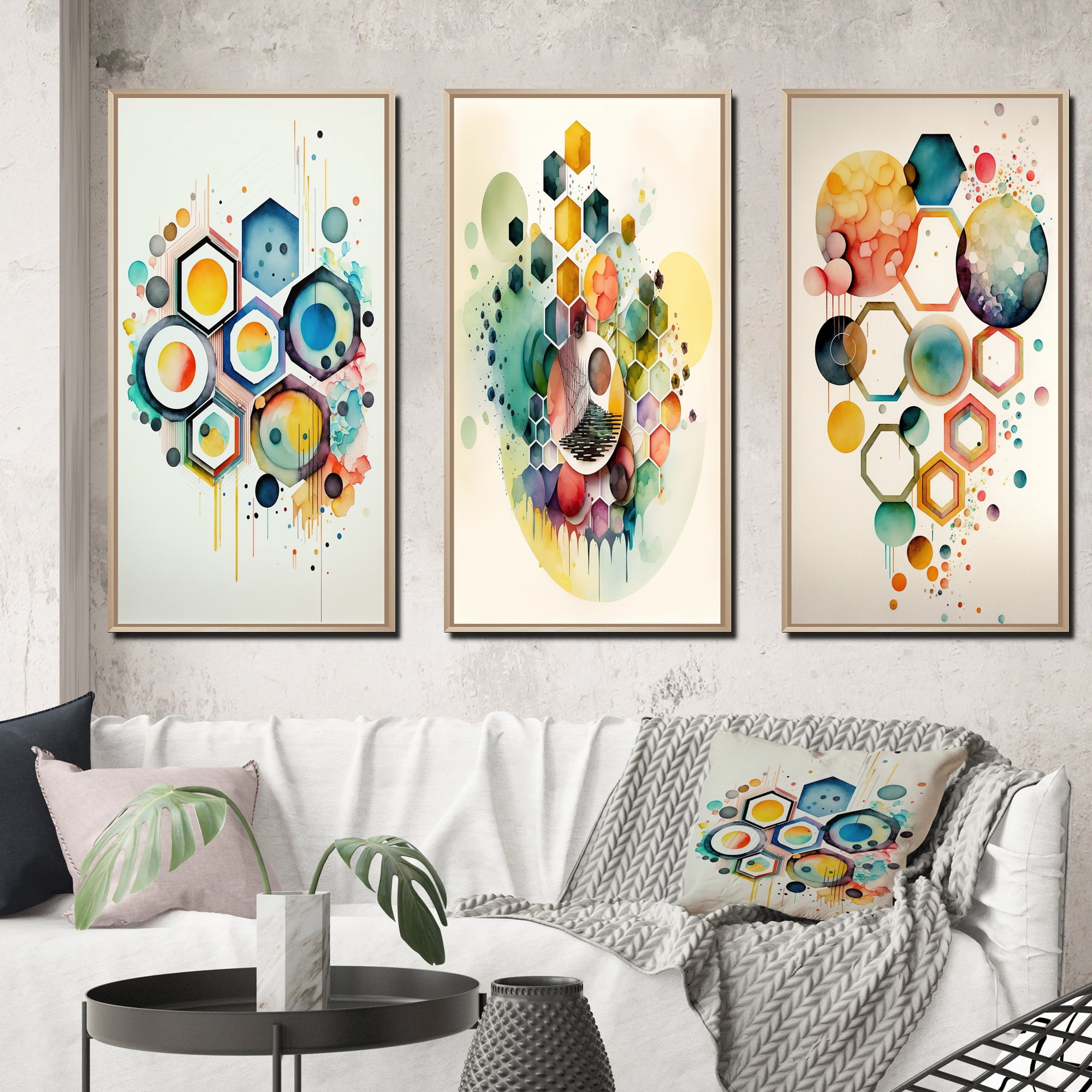 Designart "Geometric Hexagon and Circle III" Modern Framed Wall Art Set ...