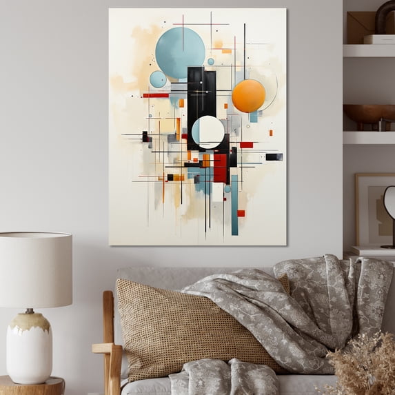 Designart "Geometric Journey Beige Blue Suprematism II" Abstract Canvas Wall Art