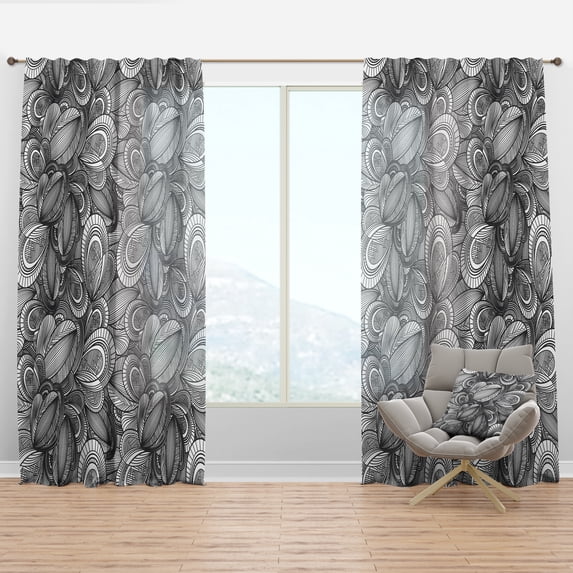 Designart 'Geometric Leaves In Monochrome' Traditional Curtain Panel