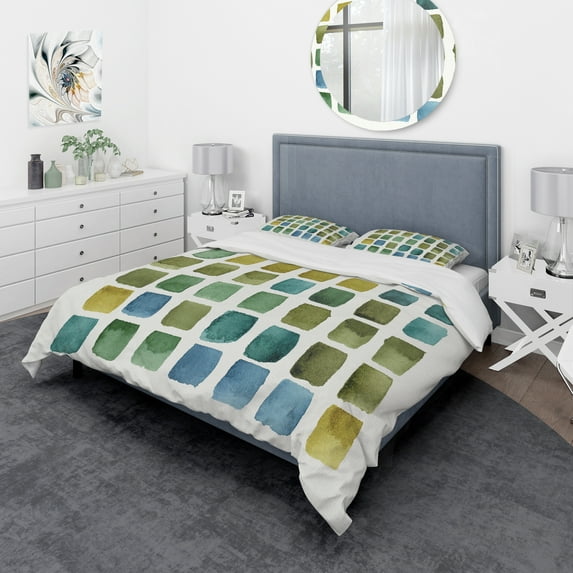 Designart 'Geometric Maze of Blue And Green' Geometric Duvet Cover Set