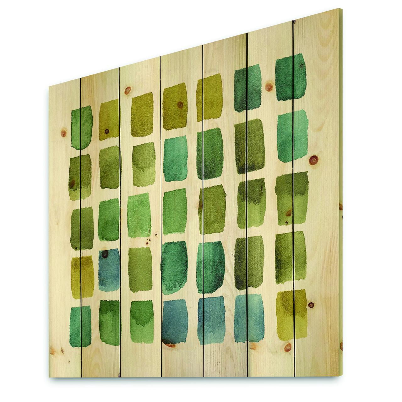 Designart 'Geometric Maze of Blue And Green' Transitional Print on Natural Pine Wood