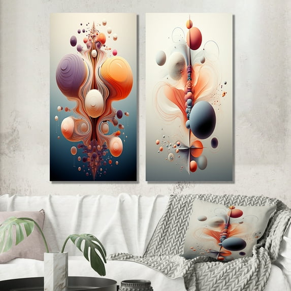 Designart "Geometric Metamorphosis Abstract Multiverse III" Abstract Shapes Wall Art Set Of 2 - Transitional Orange Gallery Wall Set For Home Decor