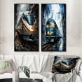 thumbnail image 1 of Designart "Geometric Momentum Golden Train I" Train Framed Wall Art Set Of 2 - Gold Transportation Frame Gallery Set For Office Decor, 1 of 7