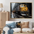 thumbnail image 1 of Designart "Geometric Momentum Yellow and Grey Train I" Transportation Floater Framed Canvas Print, 1 of 7