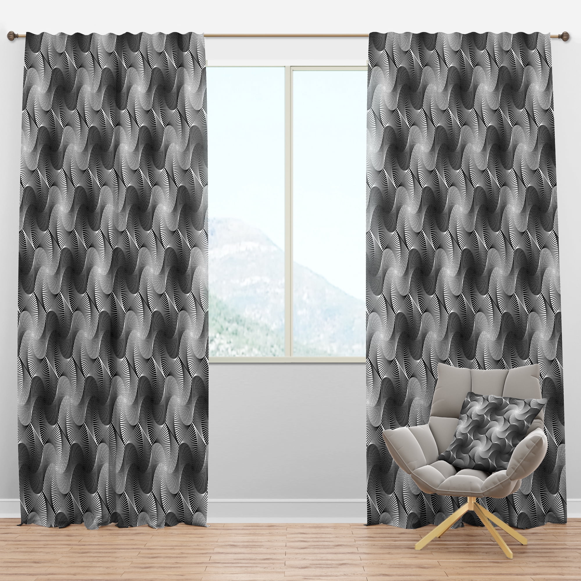 Designart 'Geometric Monochrome Hexagon Pattern' Modern & Contemporary Blackout Curtain Panel