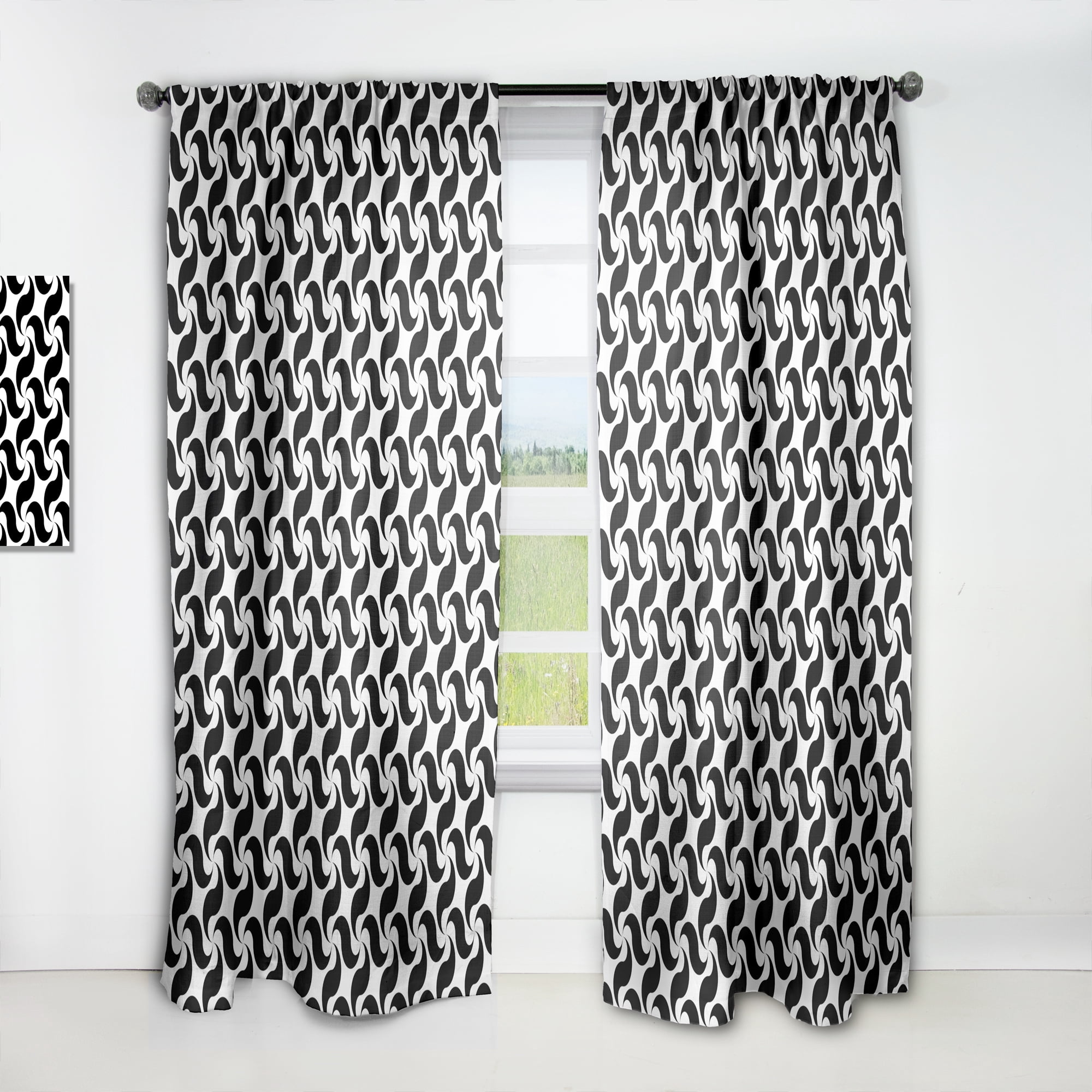 Designart 'Geometric Monochrome Pattern IV' Mid-Century Modern Curtain Panel
