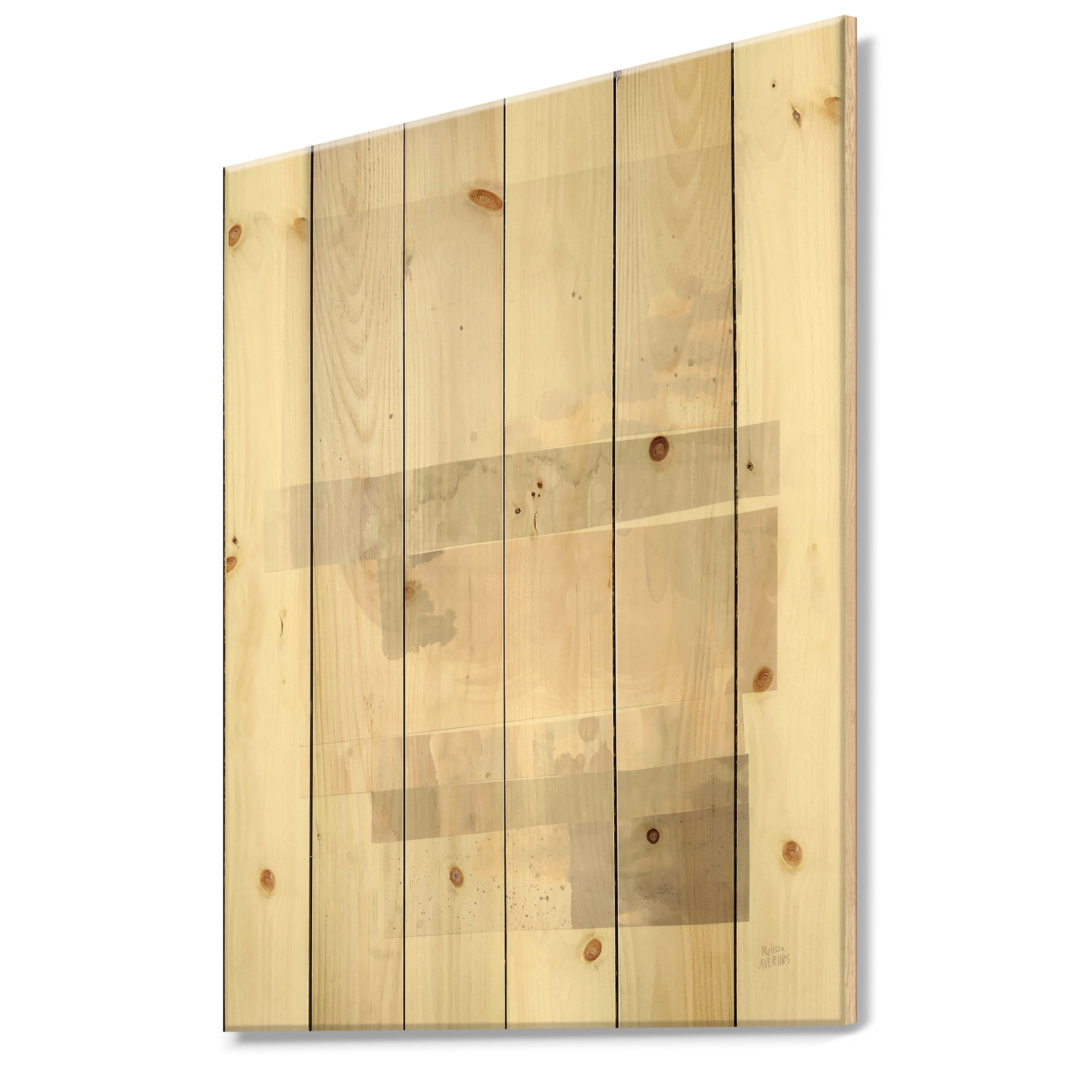 Designart 'Geometric Neutral Form I' Shabby Chic Print on Natural Pine Wood