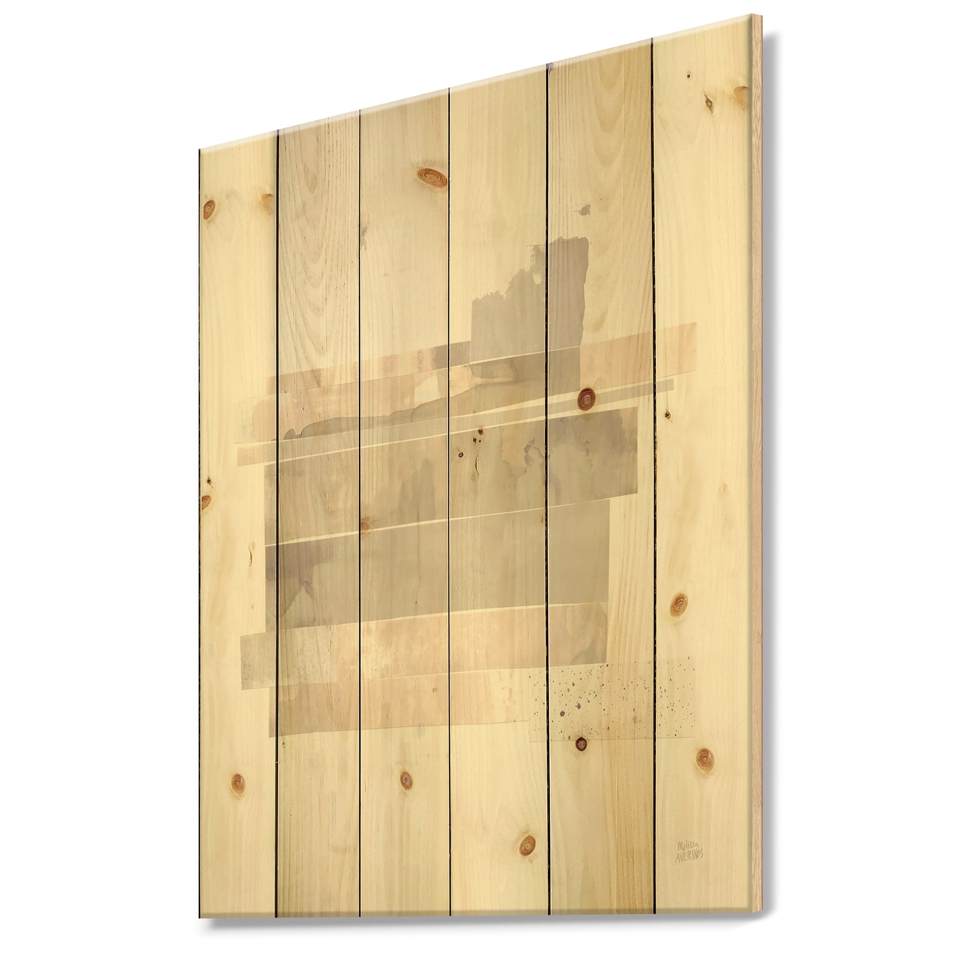 Designart 'Geometric Neutral Form II' Shabby Chic Print on Natural Pine Wood