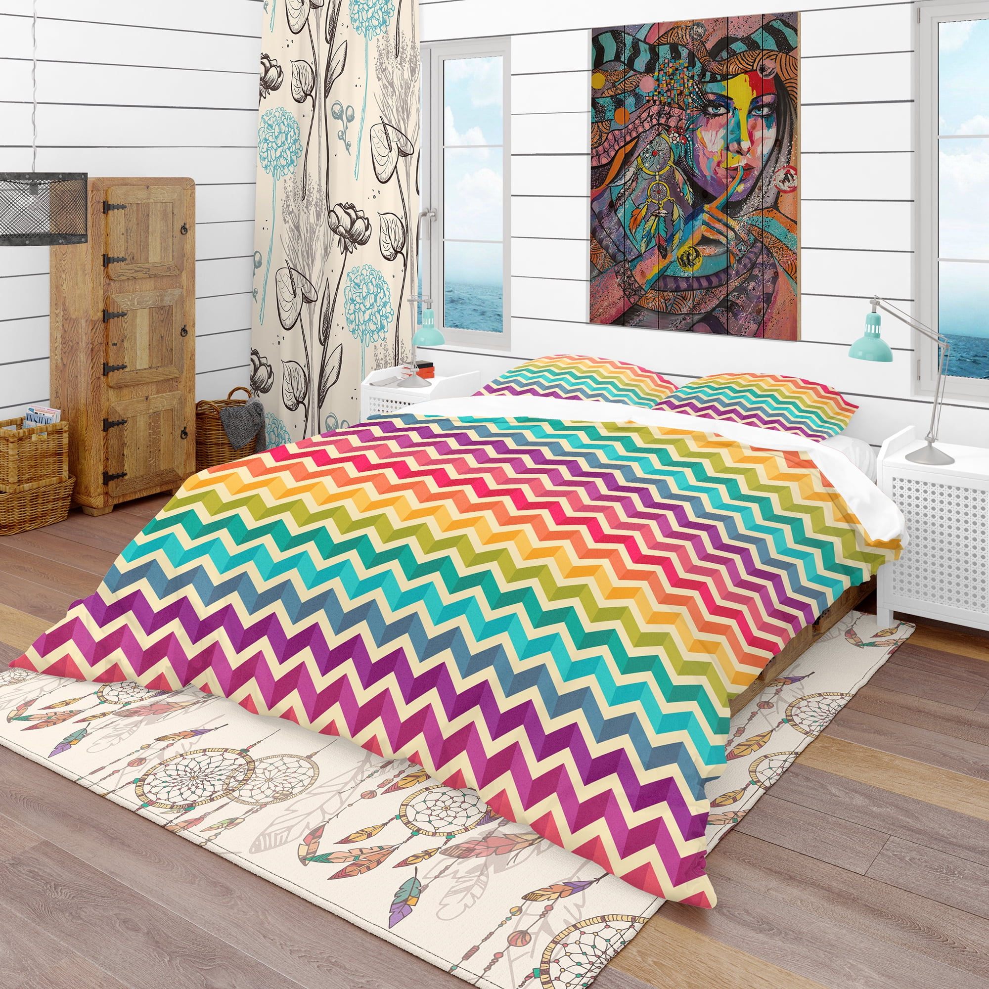 Designart 'Geometric Pattern with Zigzags' Bohemian & Eclectic Duvet Cover Set