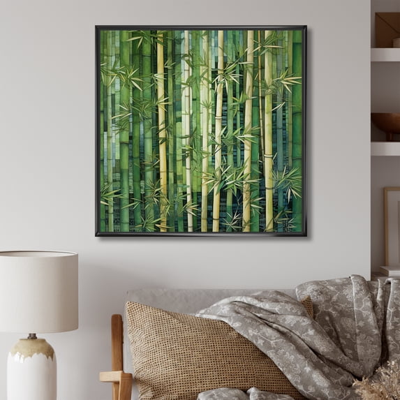 Designart "Geometric Patterns Amidst Whispering Bamboo II" Bamboo Floater Framed Wall Art Prints