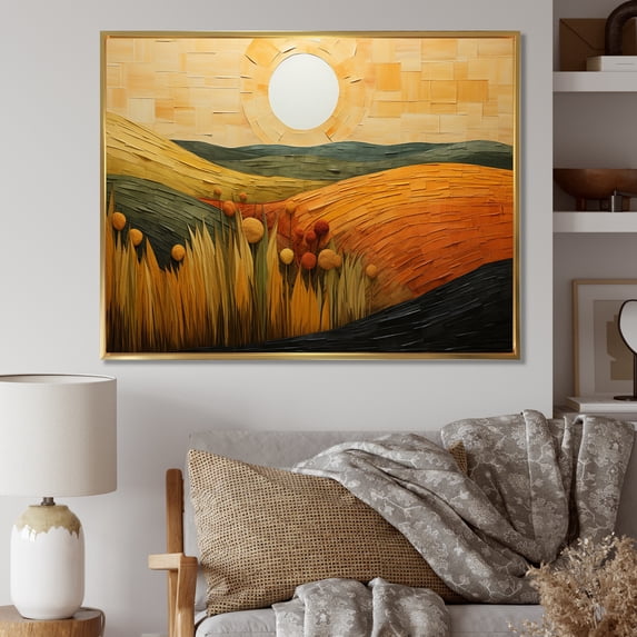 Designart "Geometric Plains Countryside Bold painting" Modern Floater Framed Canvas Print