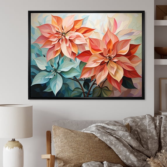 Designart "Geometric Poinsettia Abstraction II" Floral Floater Framed Wall Art Living Room