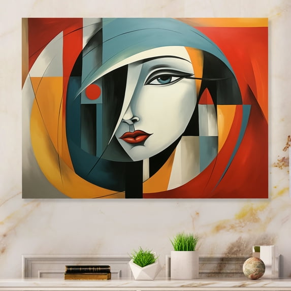 Designart "Geometric Portrait in Cubism IV" Cubism Metal Art Living Room