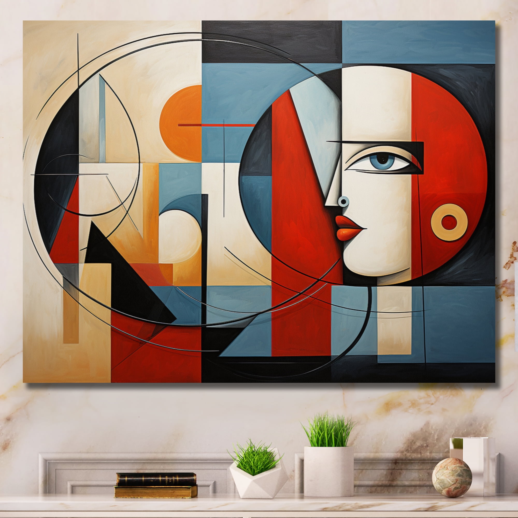 Designart "Geometric Portrait in Cubism VII" Cubism Wall Art Living