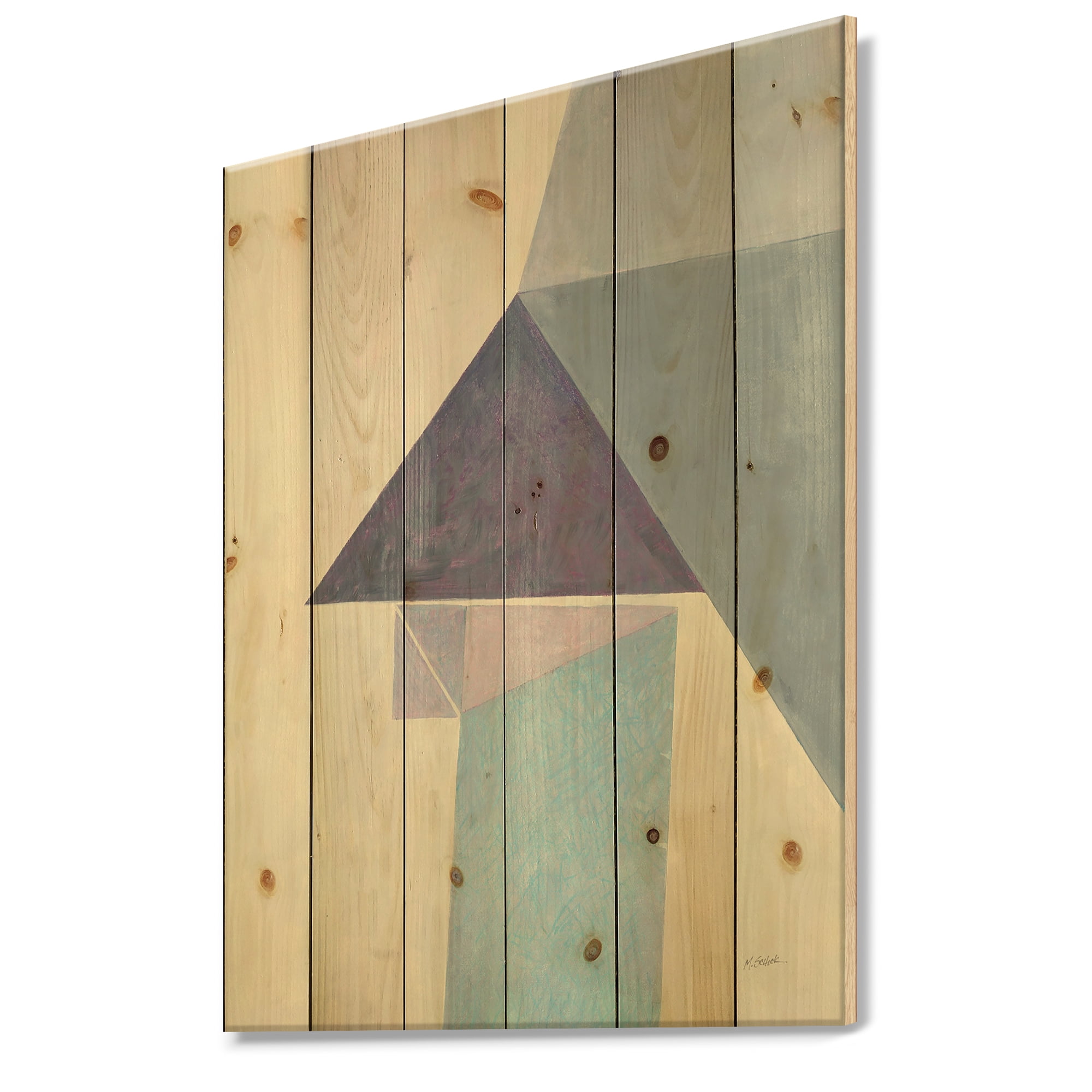 Designart 'Geometric Purple Bridge I' Mid-Century Modern Print on Natural Pine Wood