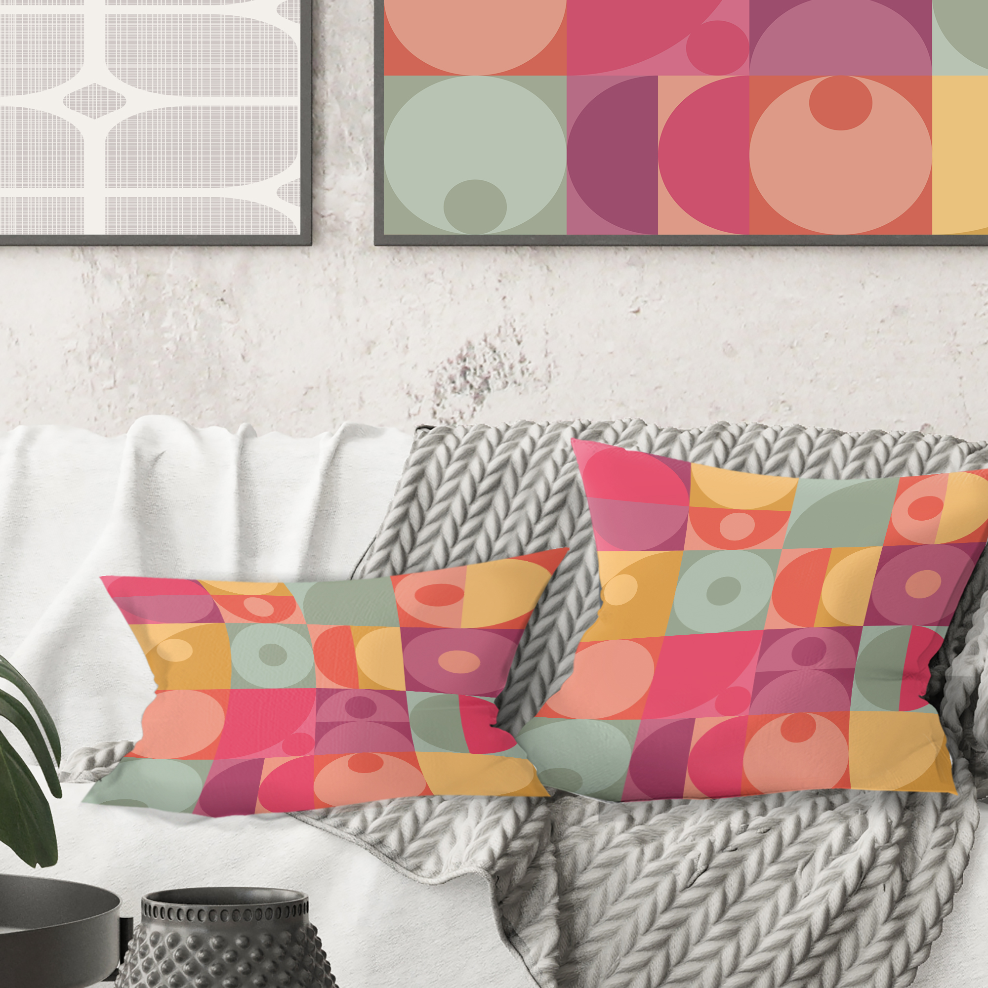Designart Geometric Retro Minimal I' Mid-Century Modern Throw Pillow - 16x16
