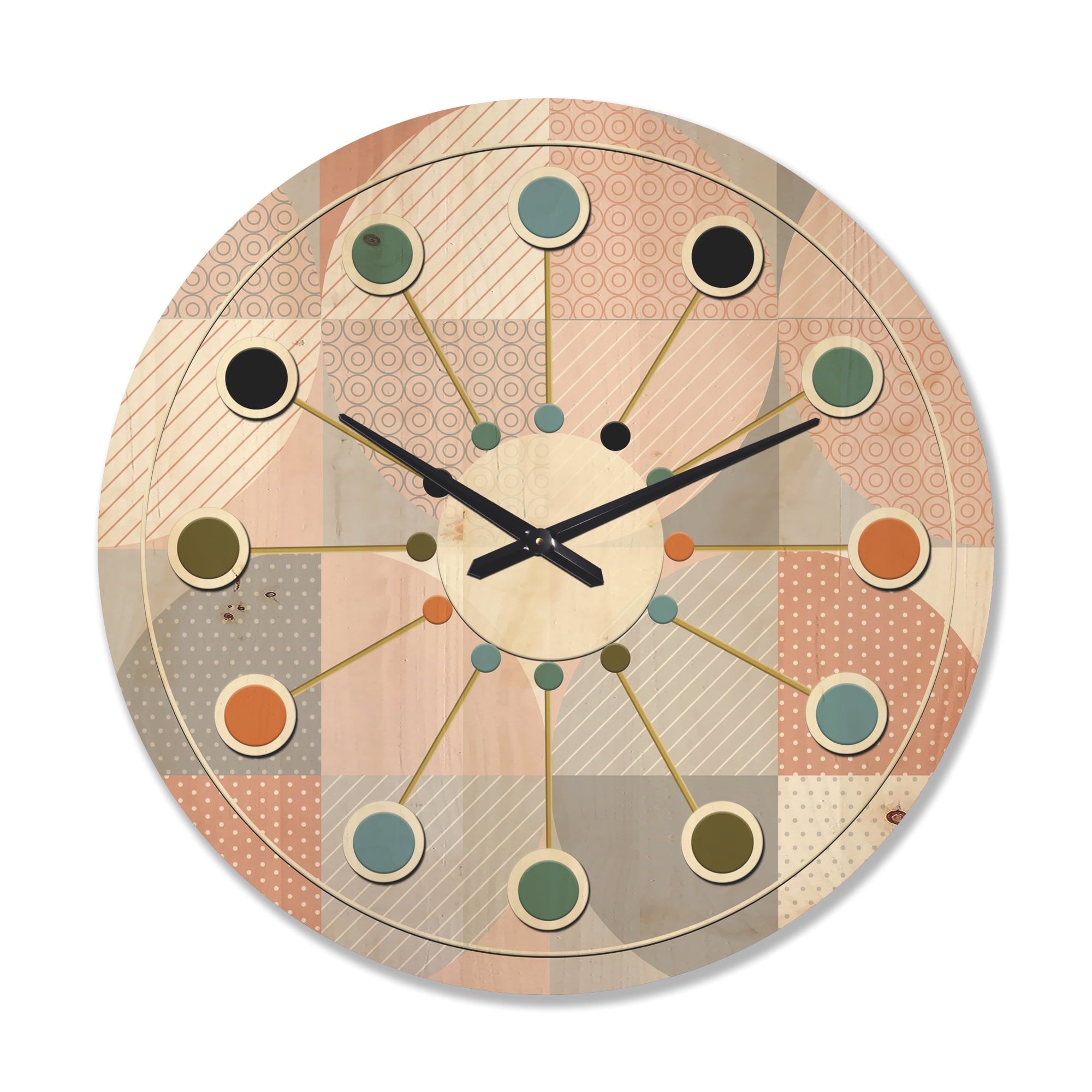Designart 'Geometric Round Textured Pattern' Mid-Century Modern Wood Wall Clock