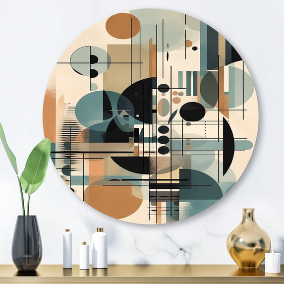 Designart "Geometric Shadows in Blue and Black III" Minimalism Metal Round Art Print