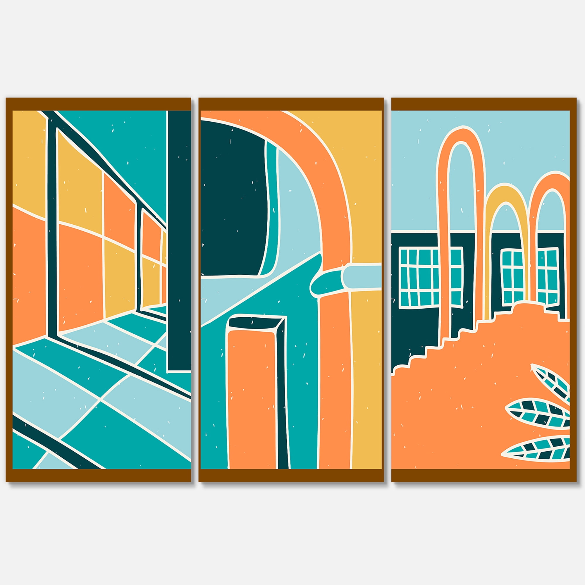 Designart ' Geometric Shapes Vintage Style Building Windows ' Modern Canvas Wall Art Print