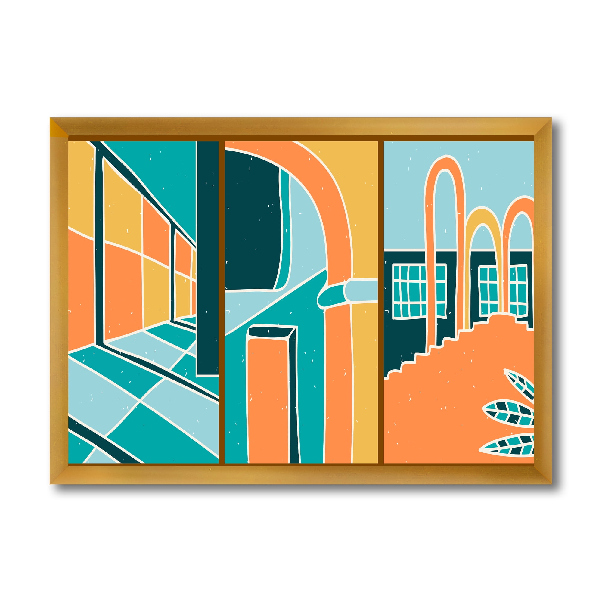 Designart 'Geometric Shapes Vintage Style Building Windows' Modern Framed Art Print