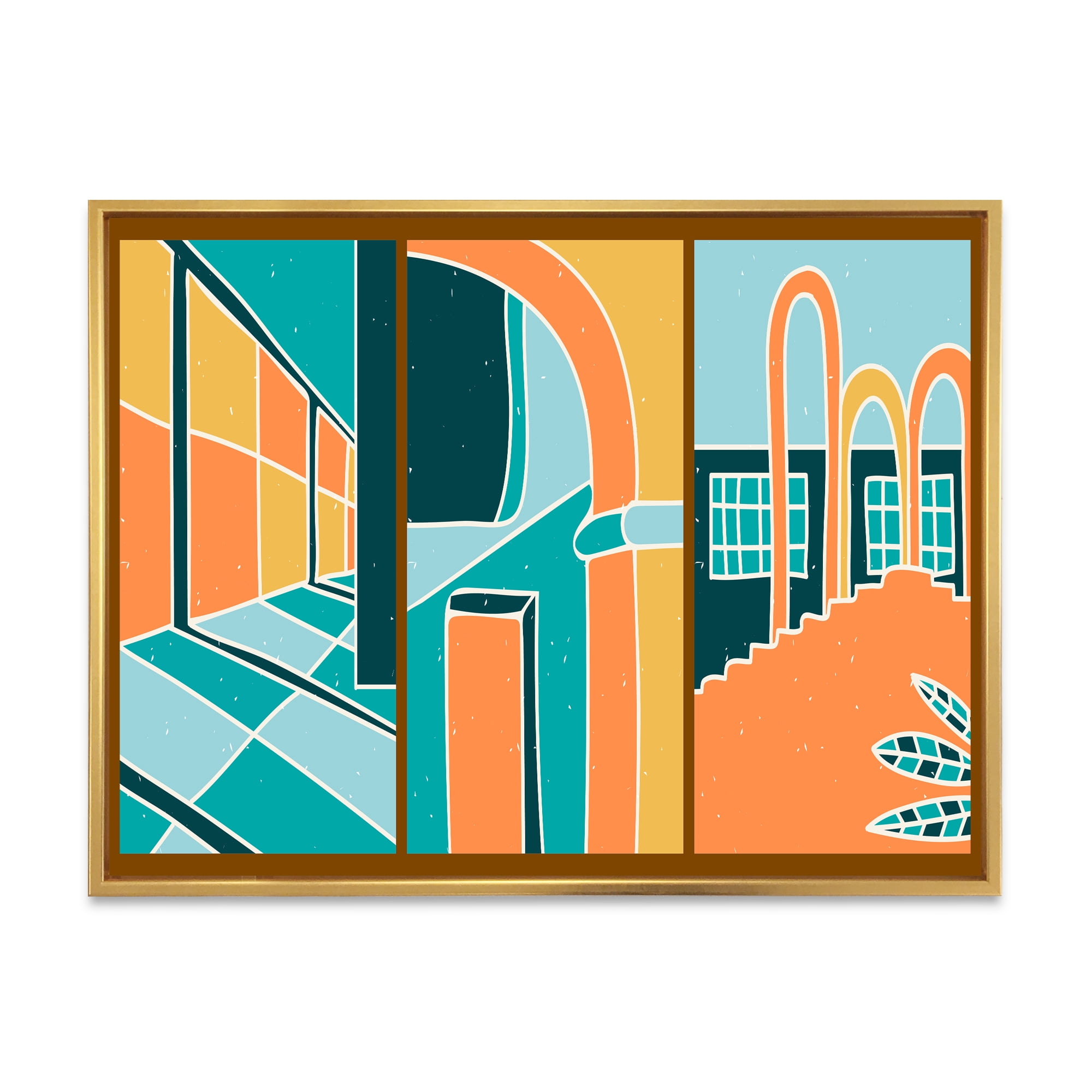 Designart 'Geometric Shapes Vintage Style Building Windows' Modern Framed Canvas Wall Art Print