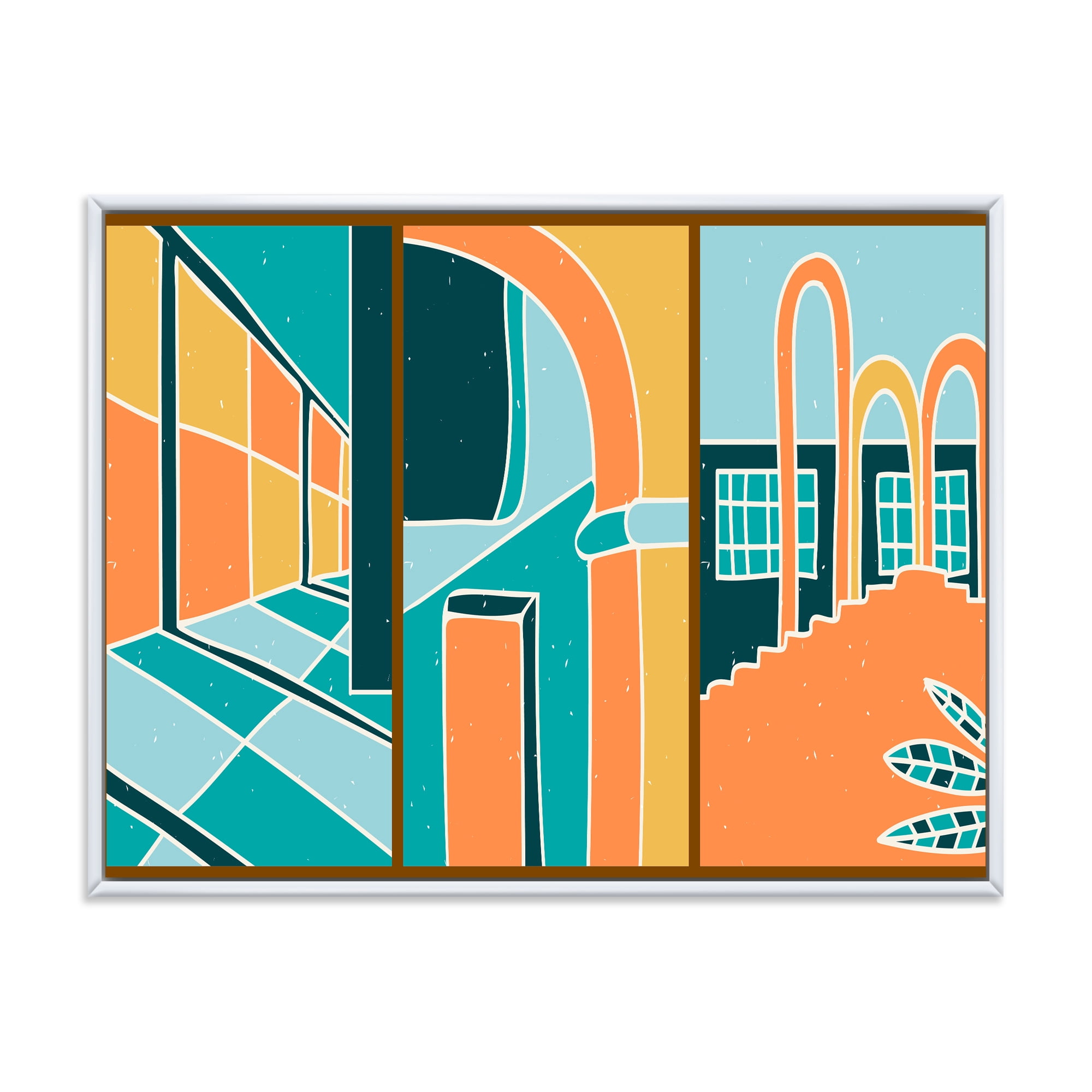 Designart 'Geometric Shapes Vintage Style Building Windows' Modern Framed Canvas Wall Art Print