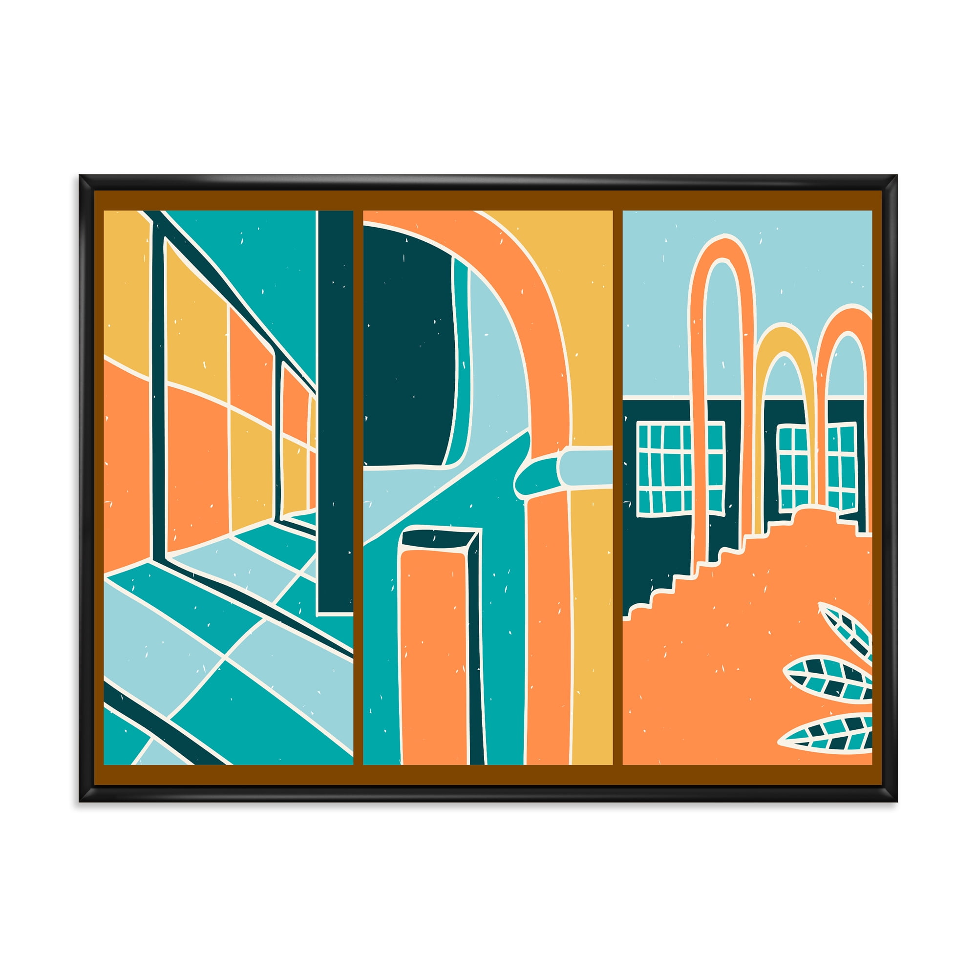 Designart 'Geometric Shapes Vintage Style Building Windows' Modern Framed Canvas Wall Art Print