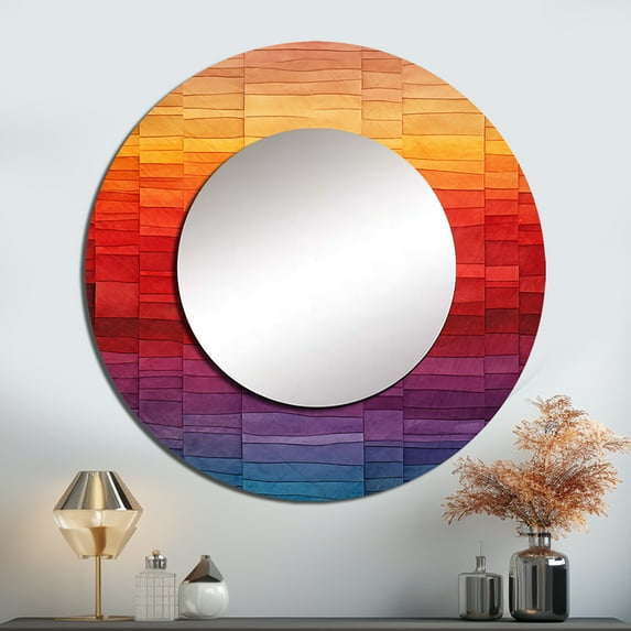 Designart "Geometric Spectrum Array" Abstract Shapes Red Large Round Mirror - Round Bedroom Mirror Wall Decor - Modern Round Printed Mirror - 23" x 23"