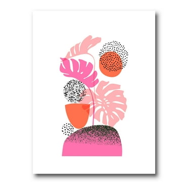 Designart ' Geometric Sun and Moon Shapes With Tropical Leaves ' Modern Canvas Wall Art Print