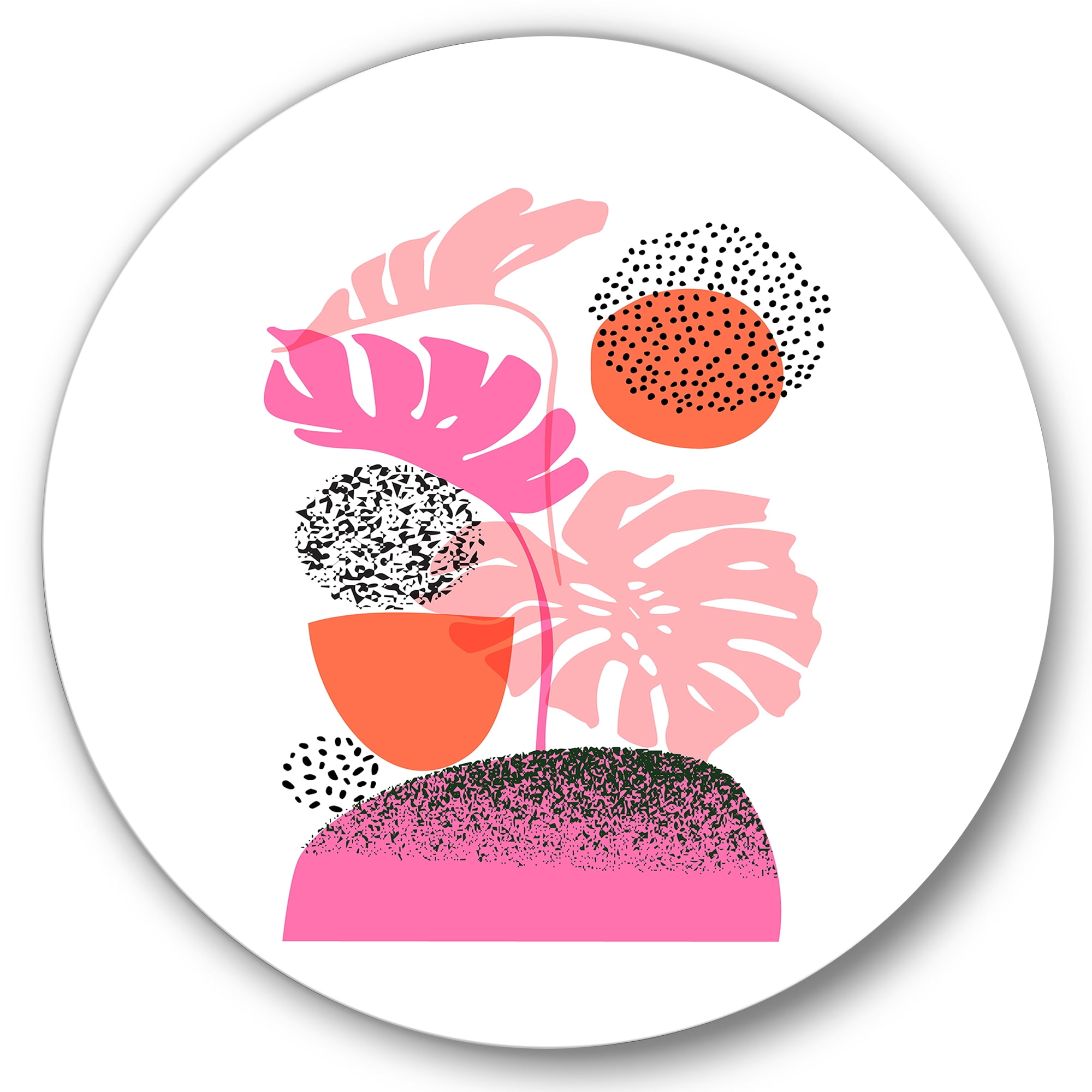 Designart 'Geometric Sun and Moon Shapes With Tropical Leaves' Modern Circle Metal Wall Art 29x29 - Disc of 29