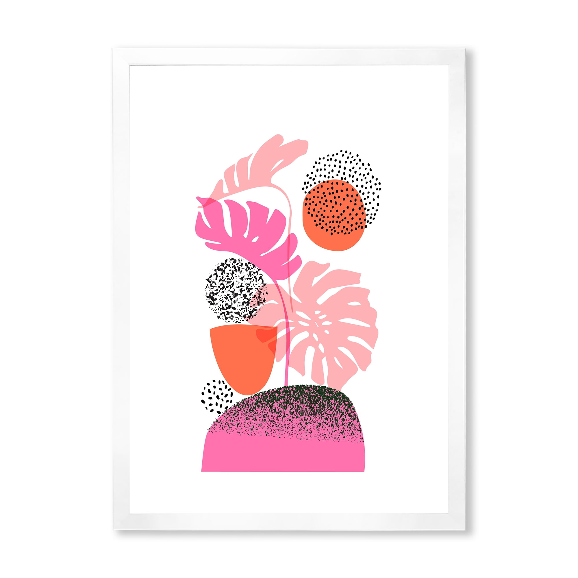 Designart 'Geometric Sun and Moon Shapes With Tropical Leaves' Modern Framed Art Print