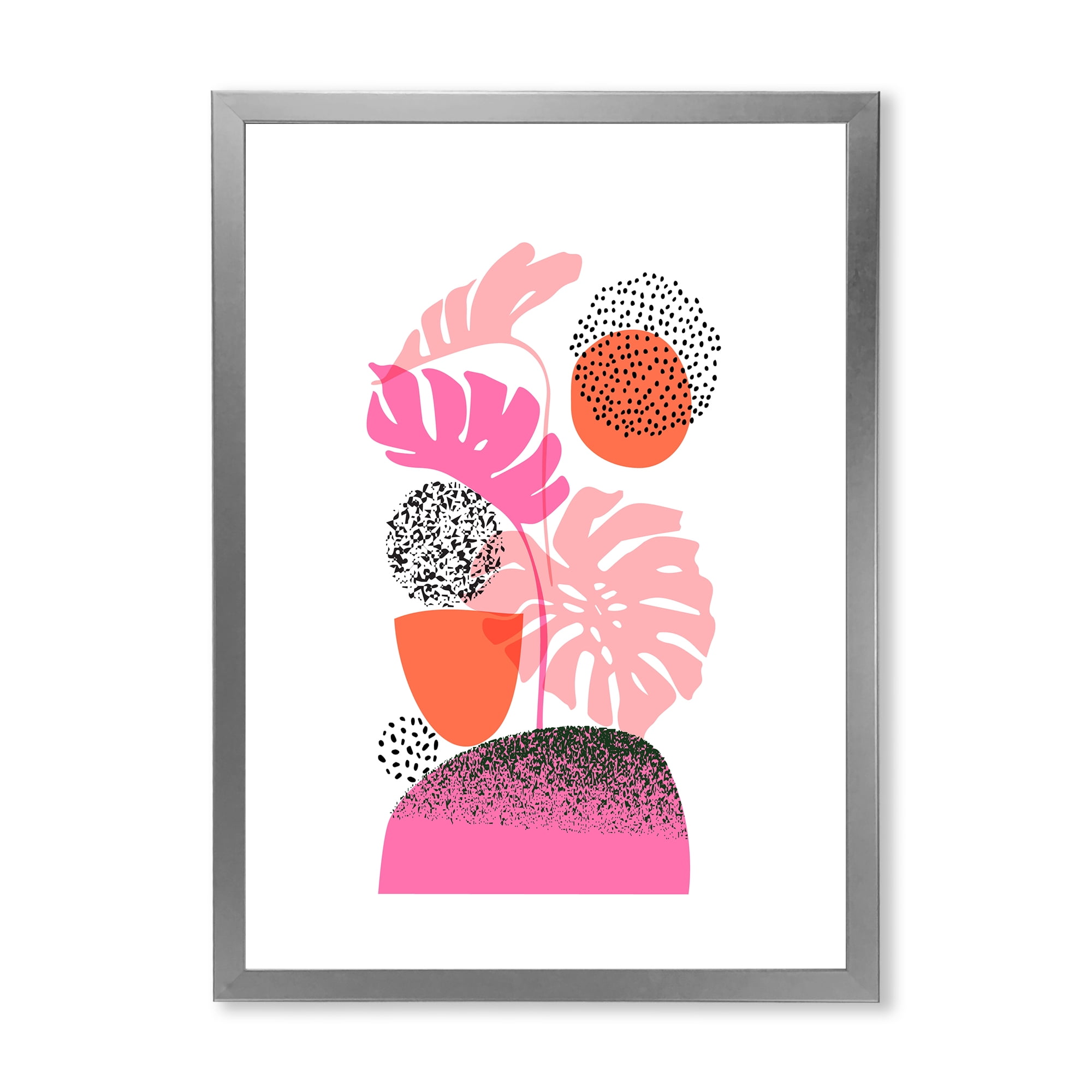 Designart 'Geometric Sun and Moon Shapes With Tropical Leaves' Modern Framed Art Print