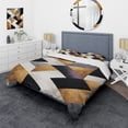 thumbnail image 1 of Designart "Geometric Tiles in Black and Gold I" Abstract Geometric Bedding Covert Set - Abstract Gold Modern Bed Set With 2 Shams, 1 of 5