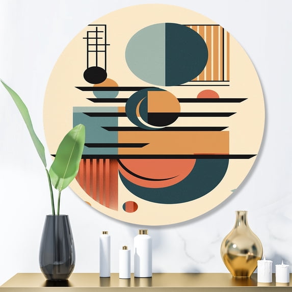 Designart "Geometric Tranquility Cream and Blue II" Minimalism Metal Round Wall Decor