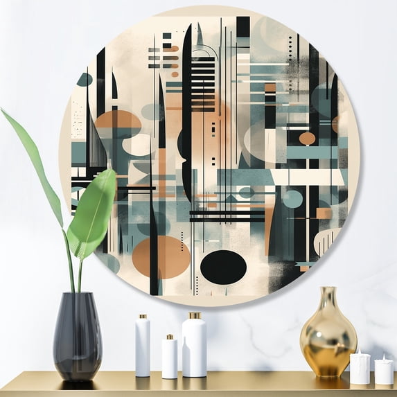 Designart "Geometric Tranquility Cream and Blue III" Minimalism Metal Round Wall Art