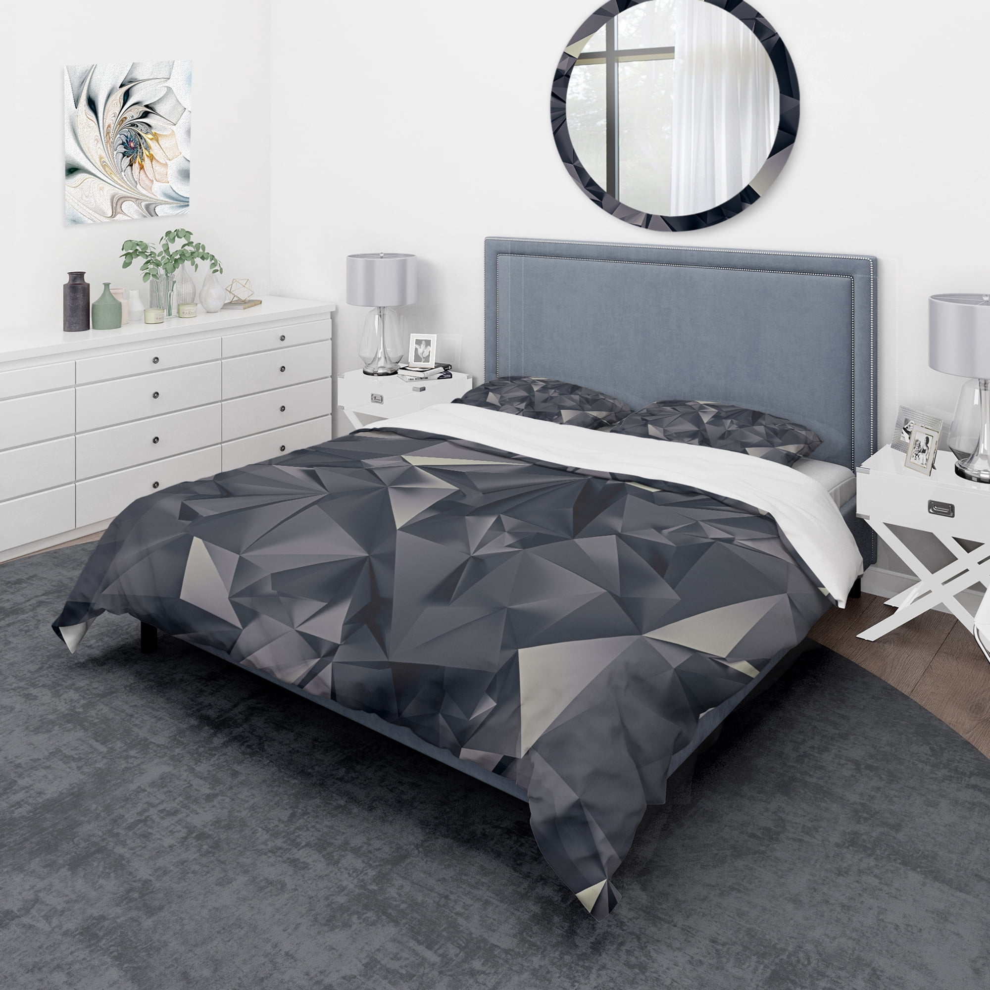 Designart 'Geometric Triangular Shades of Black' Modern & Contemporary Duvet Cover Set