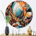 thumbnail image 1 of Designart "Geometric Vibrations Orange and Blue IV" Modern Geometric Metal Round Wall Art Prints, 1 of 5
