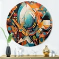 thumbnail image 1 of Designart "Geometric Vibrations Orange and Blue IV" Modern Geometric Metal Round Wall Art Prints, 1 of 5