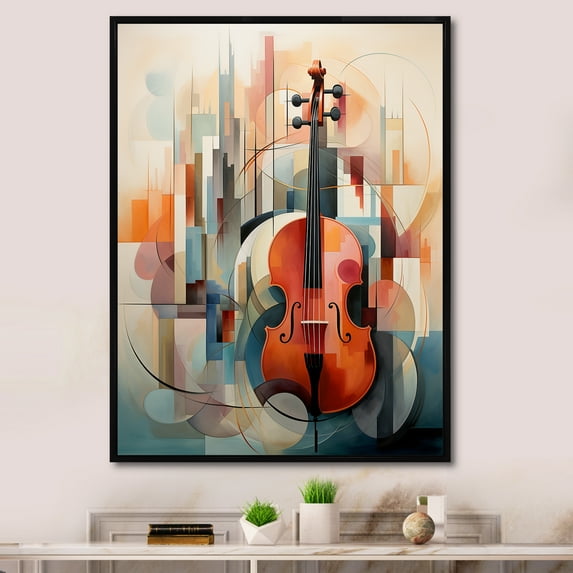 Designart "Geometric Violin Sonata Art" Music Floater Framed Canvas Wall Art