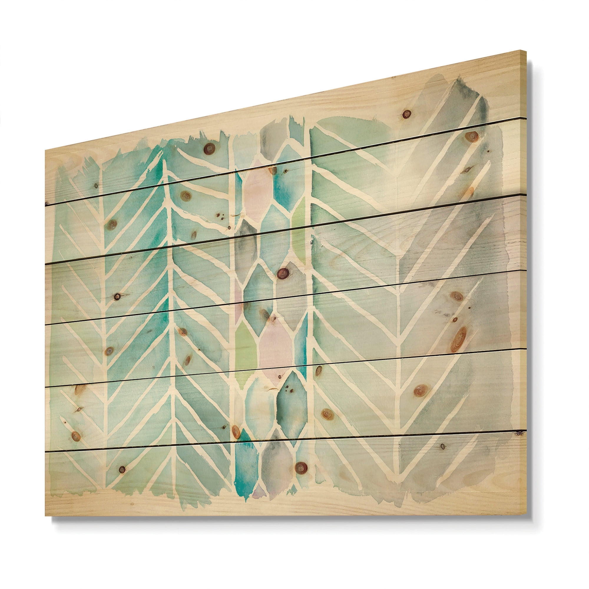 Designart 'Geometric Watercolor Swatch Element IV' Mid-Century Modern Print on Natural Pine Wood