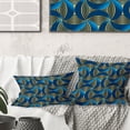 thumbnail image 1 of Designart Geometric abstract waves in gold and marine blue' Mid-Century Modern Throw Pillow - 18x18, 1 of 2