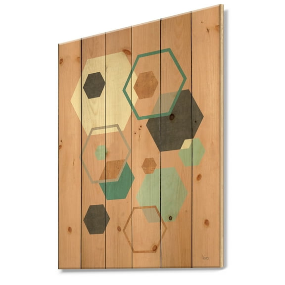 Designart 'Geometric hexagons Pattern II' Transitional Print on Natural Pine Wood