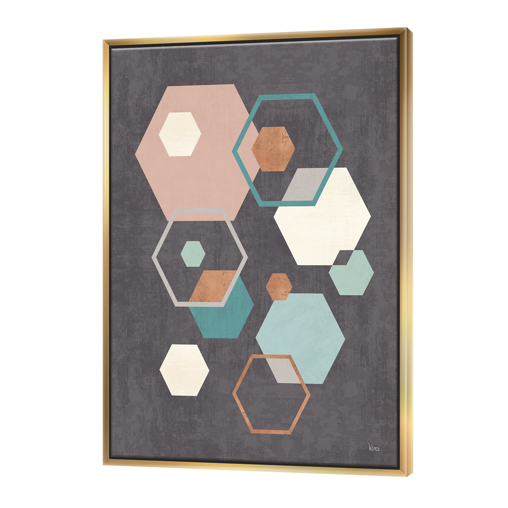 Designart ' Geometric hexagons Pattern IV ' Transitional Framed Canvas