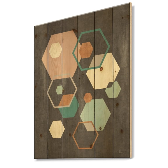 Designart 'Geometric hexagons Pattern IV' Transitional Print on Natural Pine Wood