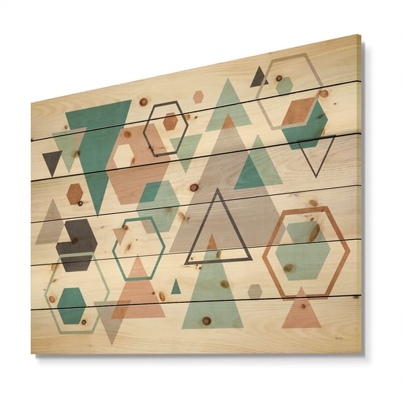 Designart 'Geometric hexagons Pattern VI' Transitional Print on Natural Pine Wood