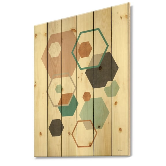 Designart 'Geometric hexagons Pattern VII' Transitional Print on Natural Pine Wood
