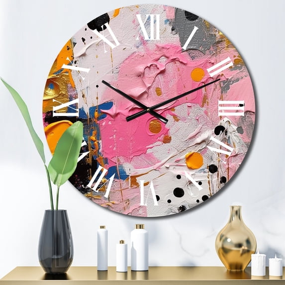Designart "Geometric in Pink and Grey I" Modern Oversized Wall Clock
